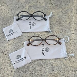 FEISEDY Black and Tortoise Blue Light Glasses Set